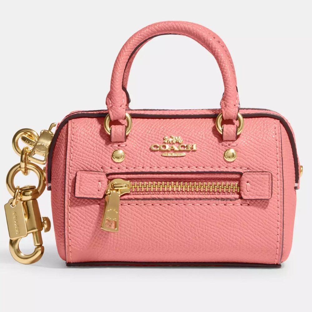 NWT Coach Mini Rowan Satchel Bag Charm GOLD/CANDY PINK Micro Keychain Purse NEW